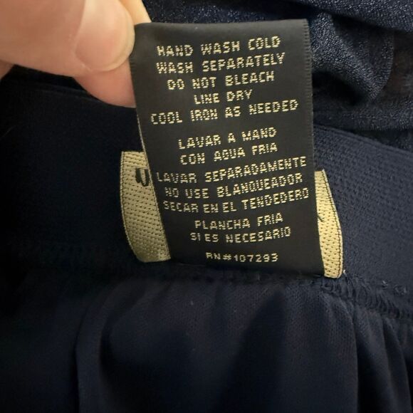 Metrowear Navy Metallic Pleated Maxi Skirt Flowy Elastic Waist Size Petite Large - Picture 6 of 6